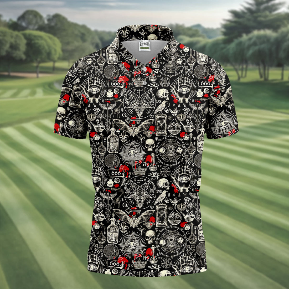 Occult Theme Sketch Style Hawaiian Golf Shirt, Men's Golf Shirt, Polo Shirts For Men