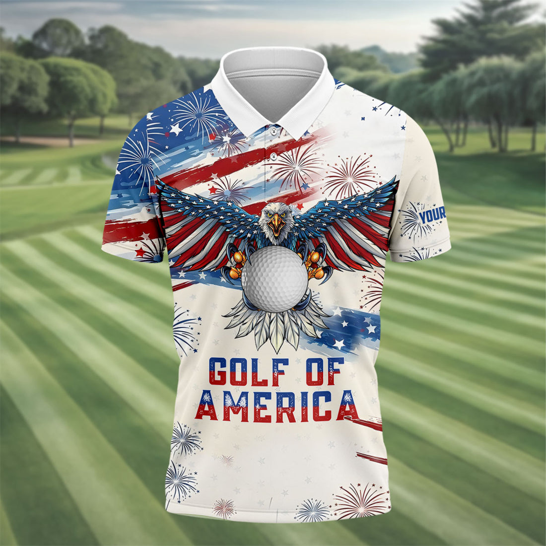 Golf Of America 250th Anniversary Red White Blue Brush Stripes Patriotic 4th Of July Golf Shirts For Men