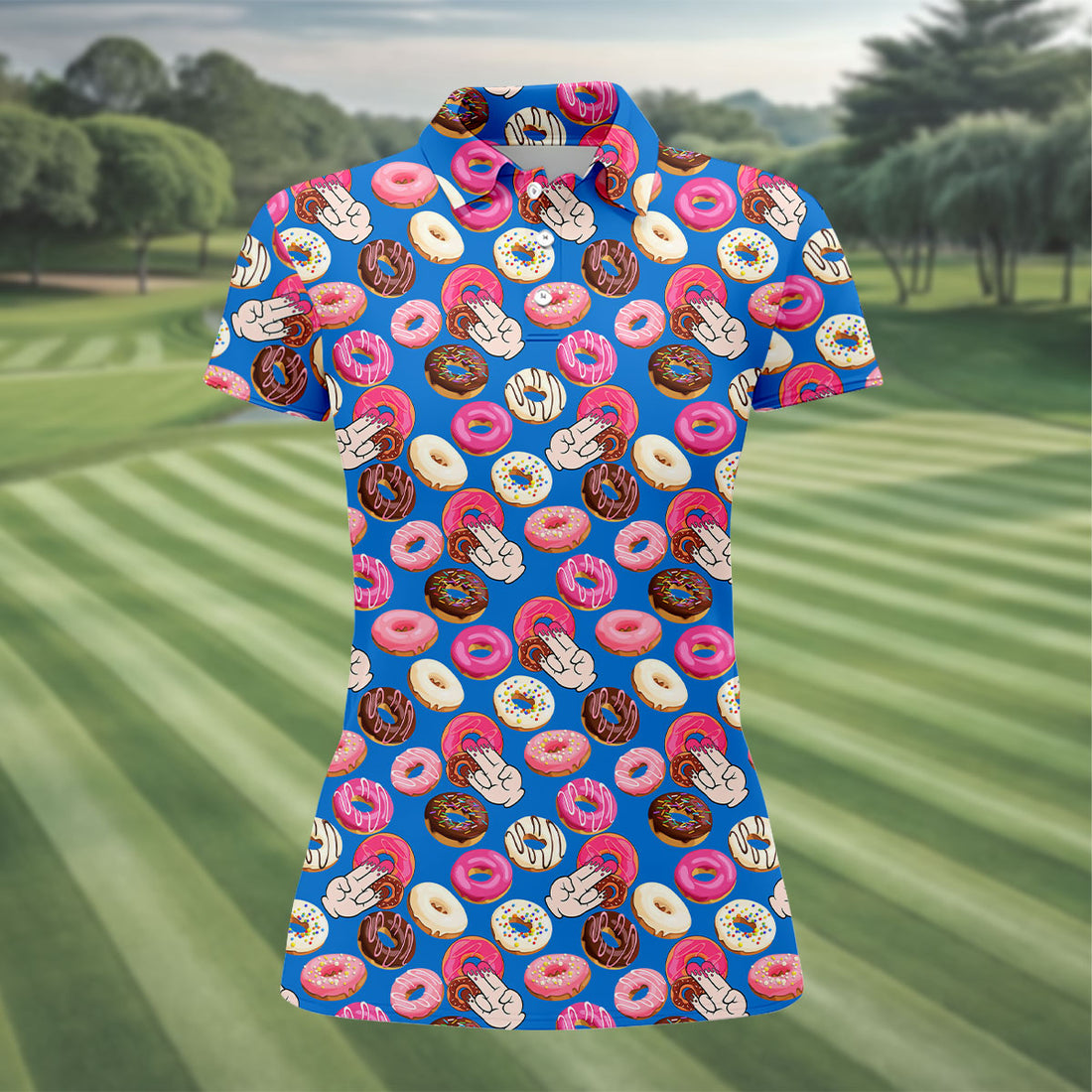 Funny Donut Adult Humor Blue And Pink Fun Women's Golf Shirts, Women's Golf Tops, Ladies Golf Shirts