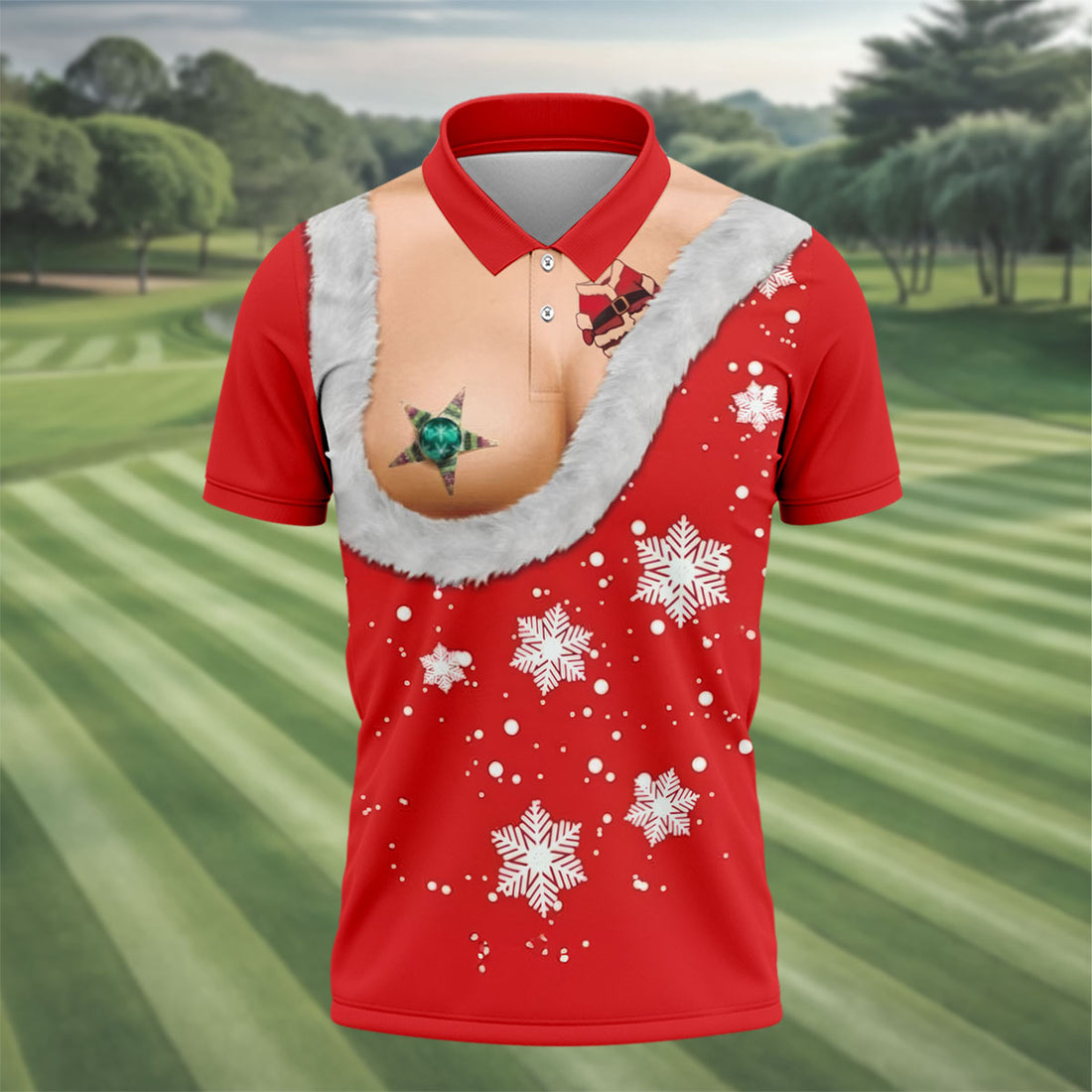 Funny Santa Costume Snowflake Christmas Golf Shirt, Men's Golf Shirt, Printed Golf Shirts