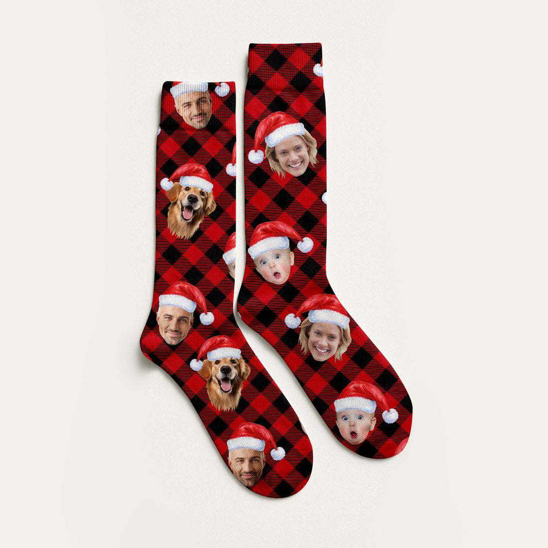 Custom Face Red And Black Checkered Golf Socks, Christmas Golf Socks, Christmas Golf Gift