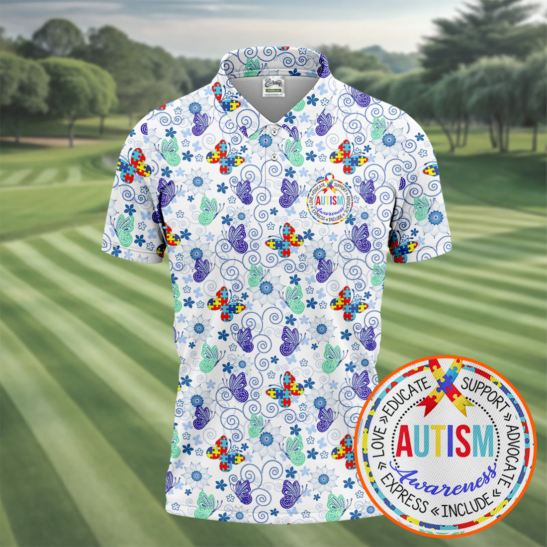 Autism Awareness Colors Puzzles Butterfly Floral Golf Shirt, Golf Tops For Men, Golf Shirts For Men