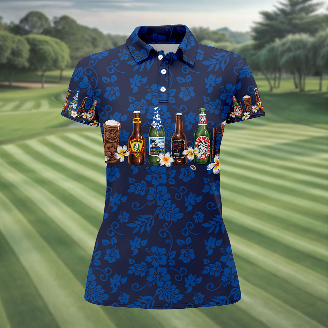 Hawaiian Beer Floral Golf Shirt, Hawaiian Golf Shirt, Ladies Golf Shirts, Women's Golf Tops