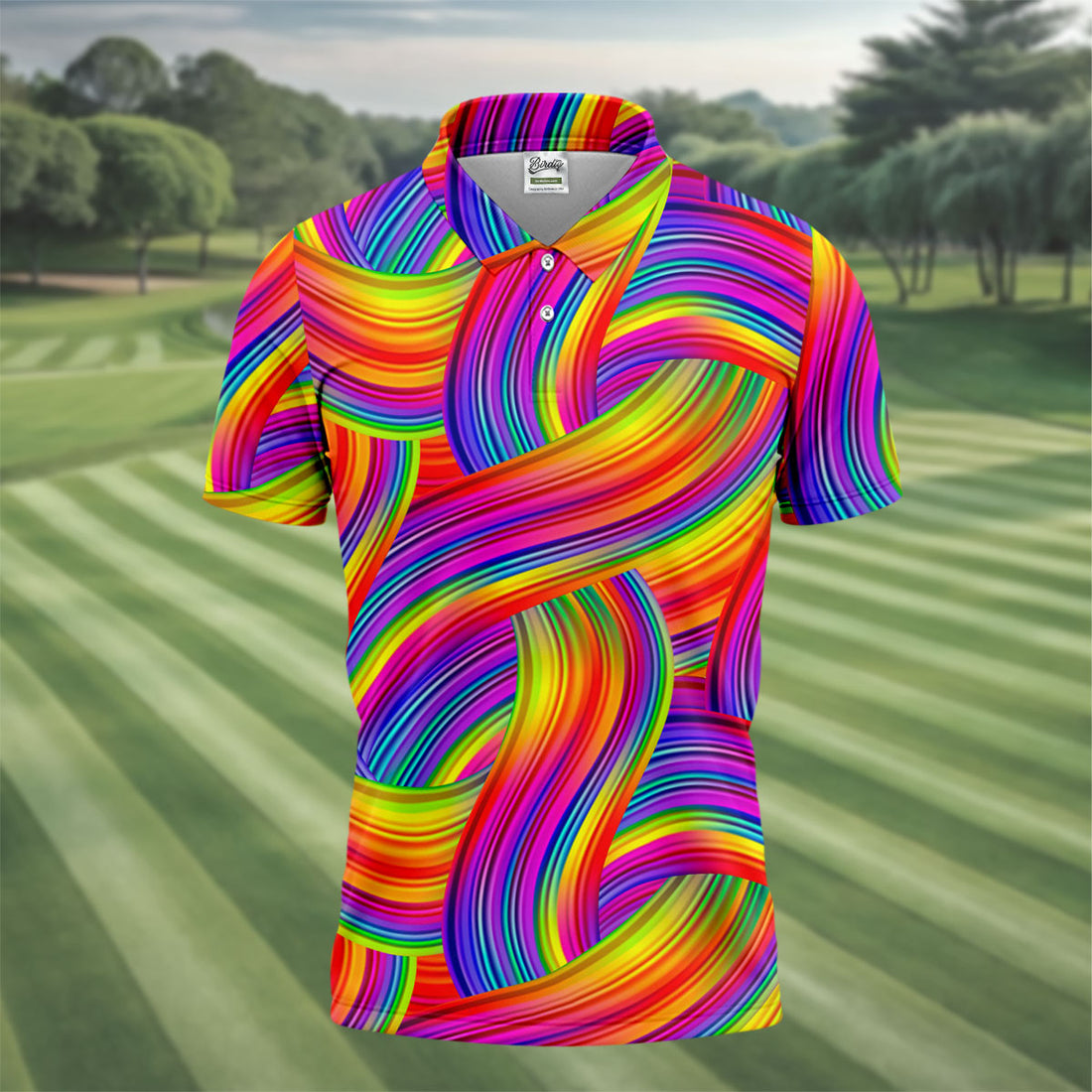 Rainbow Waves Hawaiian Golf Shirt, Vivid Color Men's Golf Shirt, Polo Shirts For Men