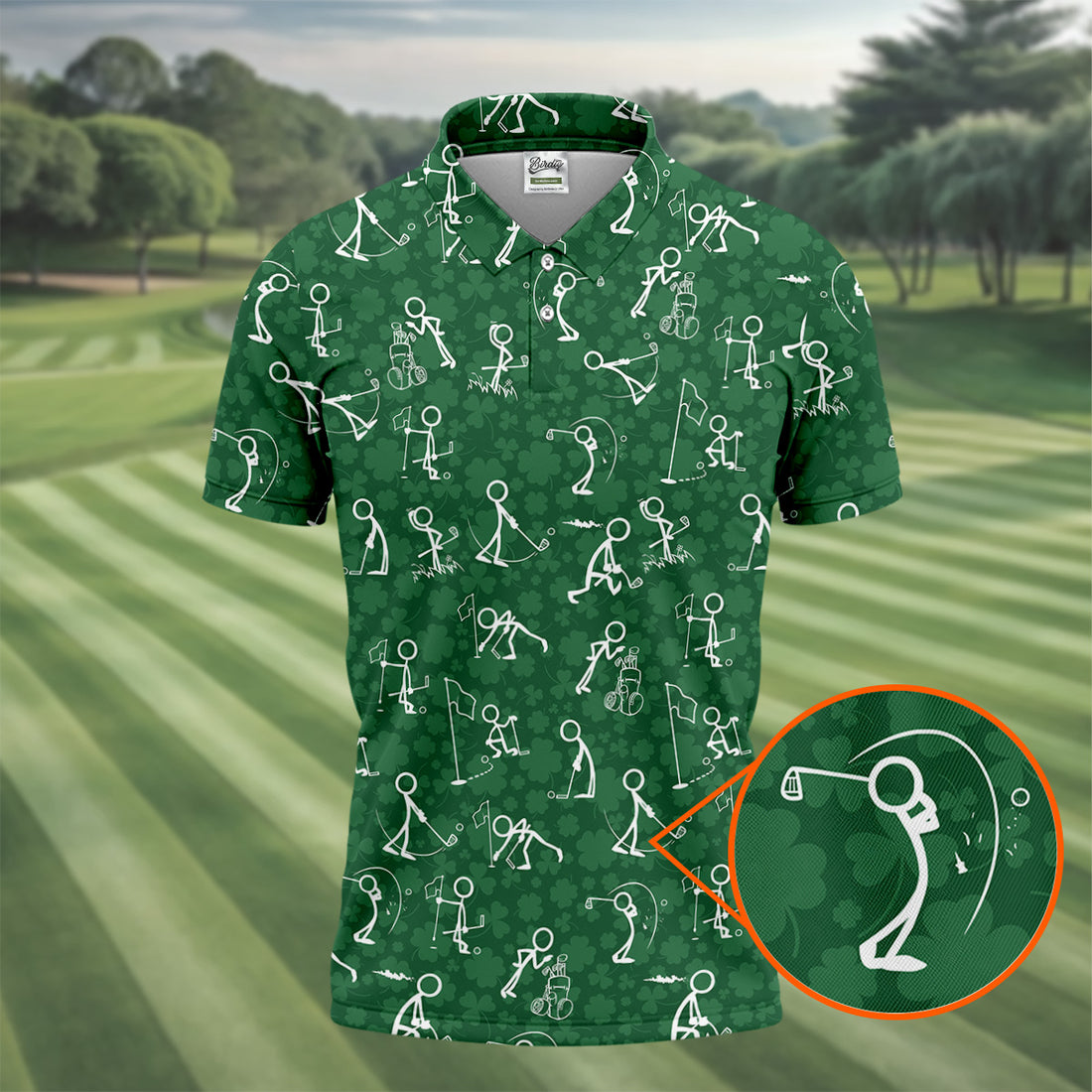 Stick Figure Golf Pose Shamrock Golf Shirt, St Patrick's Day Golf Tops For Men, Polo Shirts For Men