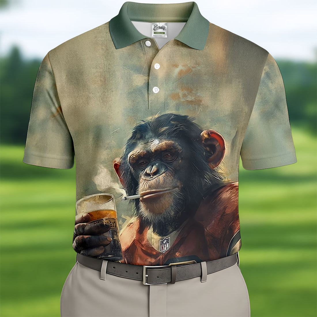 Football Monkey SageSmoke Hawaiian Golf Polo, Golf Tops For Men, Golfing Apparel