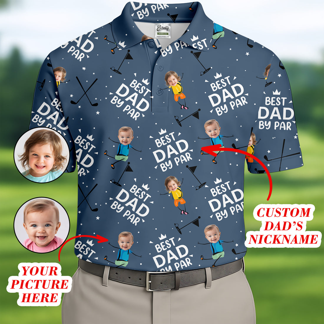 Custom Face Kids Photo, Best Dad By Par Custom Face Kids Photo, Funny Golf Polo Shirt, Christmas Golf Gift