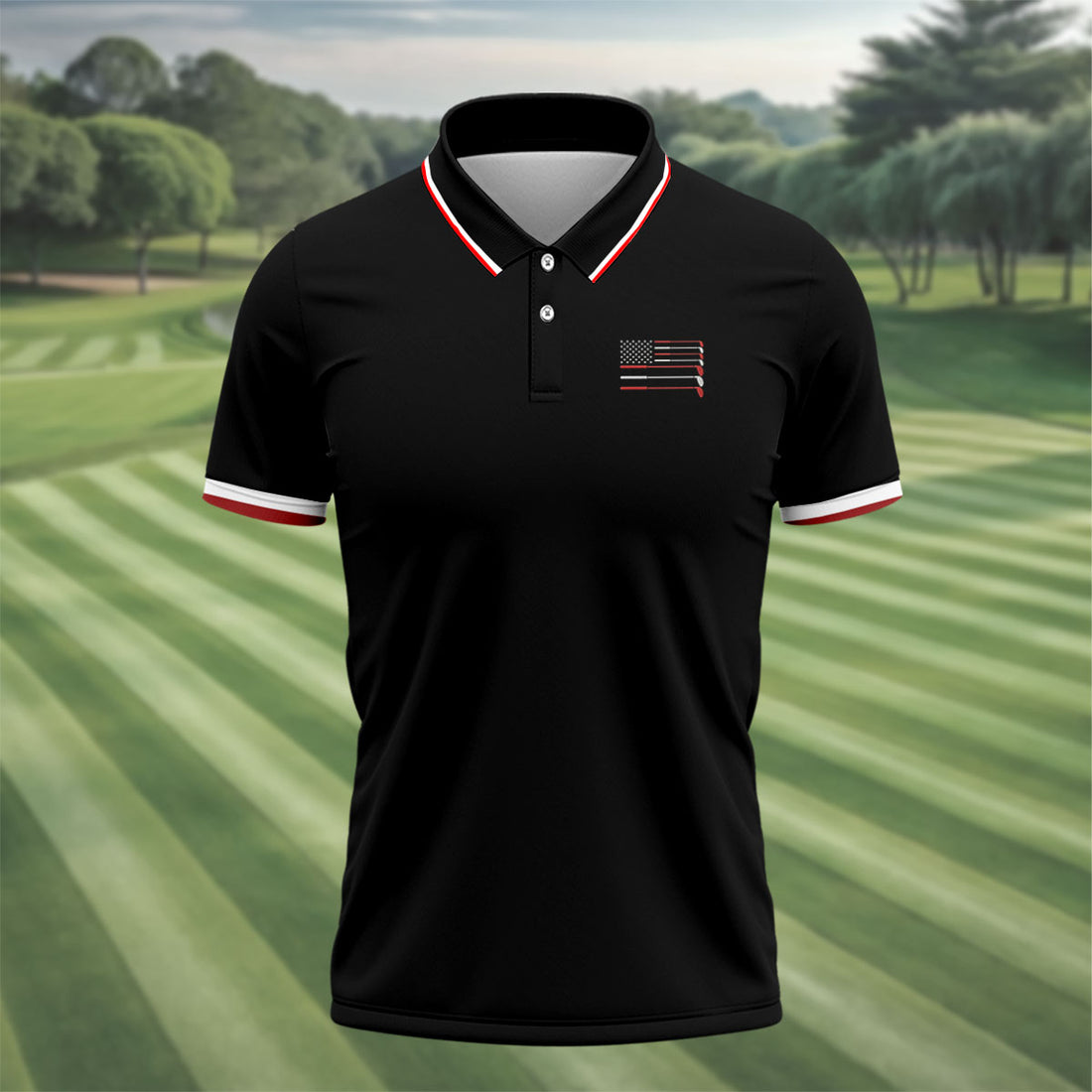 Golf Clubs US Flag Logo 250 Years Black Golf Shirt, Patriotic 4th Of July Golf Shirts For Men