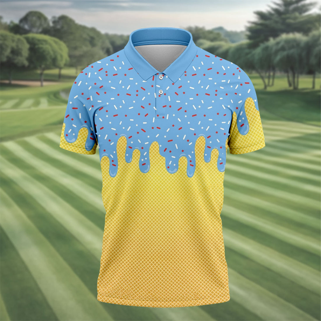 Ice Cream Pattern Hawaiian Golf Shirt, Summer Vibe Men's Golf Shirt, Polo Shirts For Men