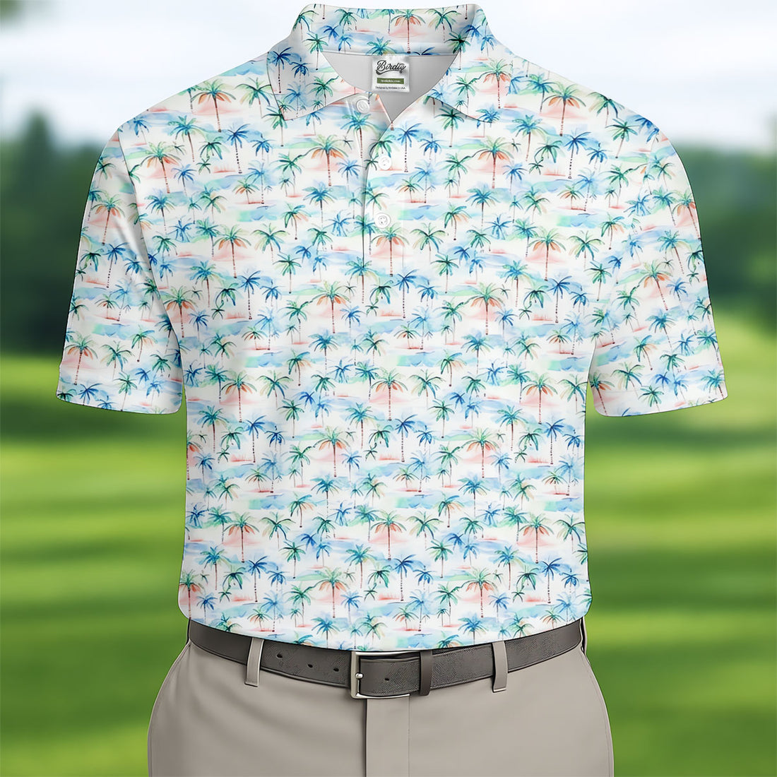 Watercolor Palm Tree Hawaiian Golf Shirt, Summer Vibe Men's Golf Shirt, Polo Shirts For Men