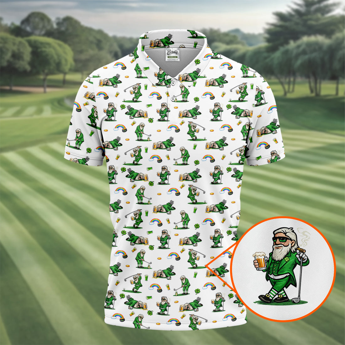 St Patrick's Day Leprechaun Character Golf And Beer White Golf Shirt, Fun Golf Shirts For Men, Polo For Men