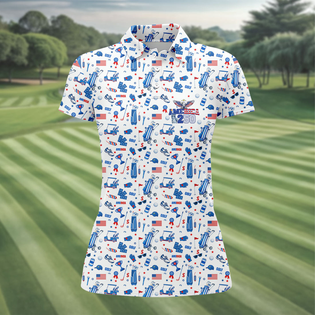 America 250 Years Patriotic Golf Shirt, American Symbols 4th Of July Golf Shirt, Golf Shirt For Women
