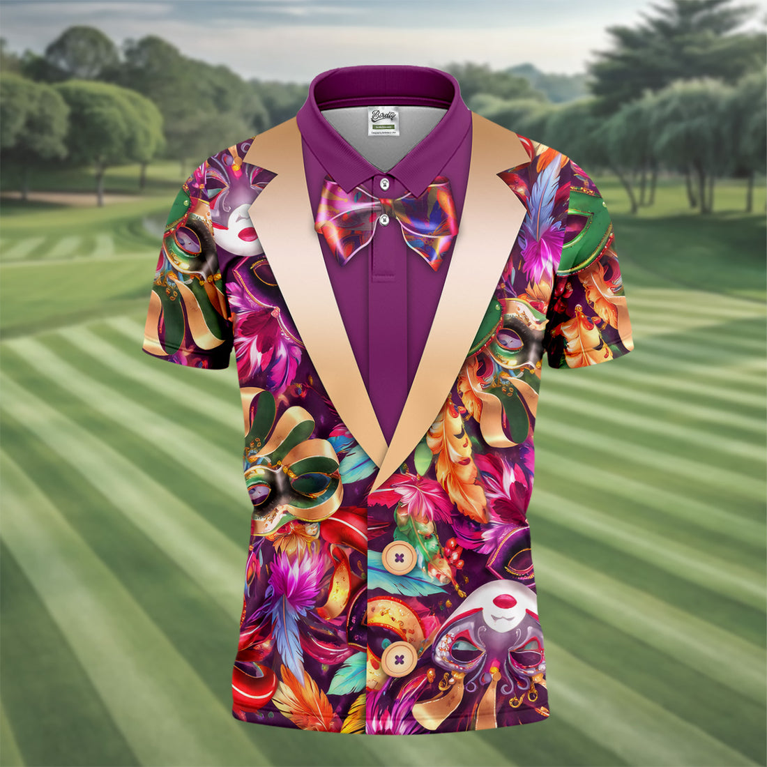 Colorful Mardi Gras Suit Print Men's Funny Golf Shirts, Polo Shirts For Men, Golf Shirts For Men