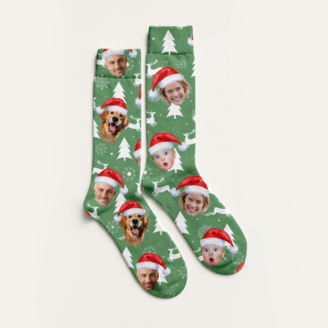 Custom Face Snow Reindeer Sage Green Golf Socks, Christmas Golf Gift, Custom Golf Accessories