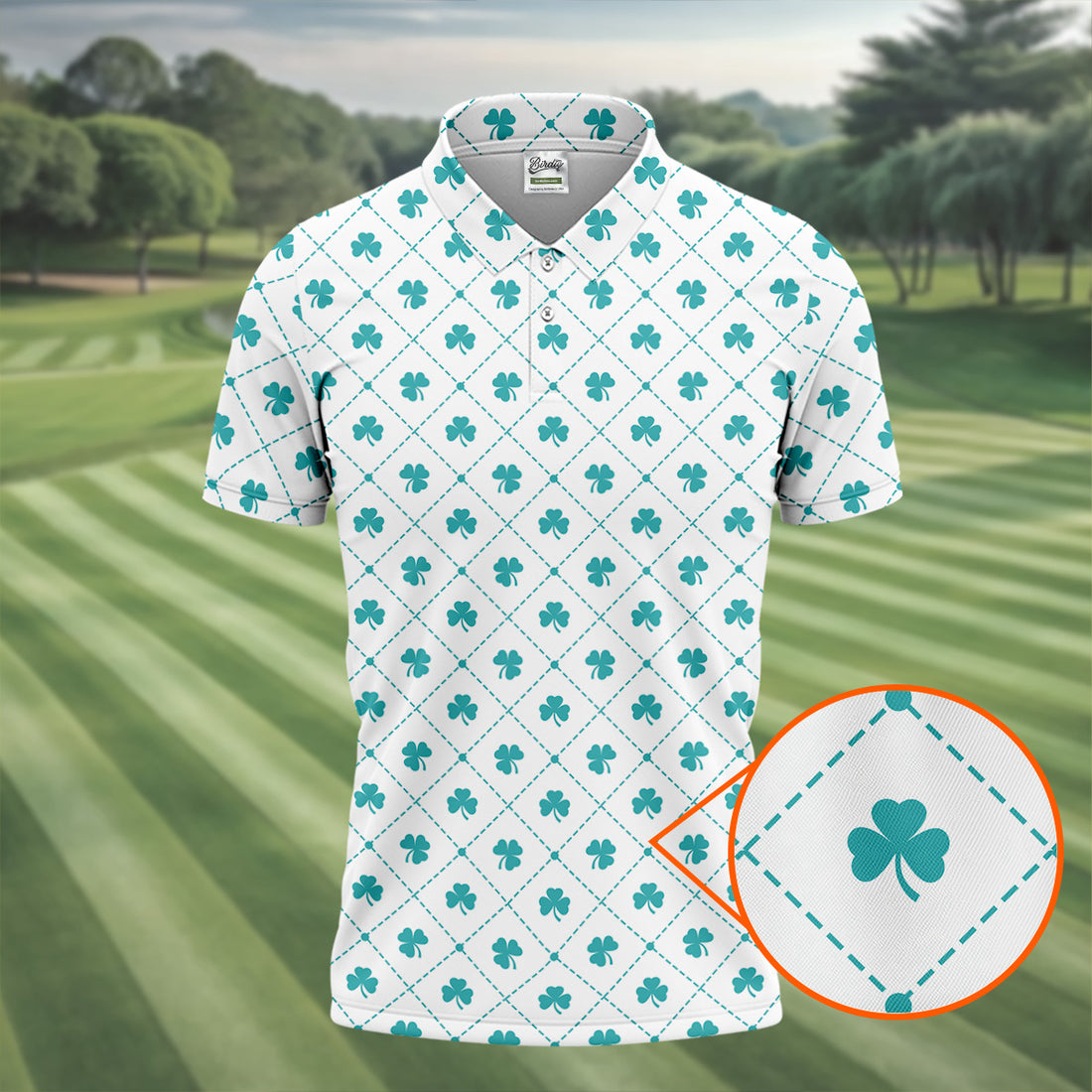 Grid Pattern Shamrock Golf Shirt, St Patrick's Day Golf Tops For Men, Golf Shirts For Men, Polo Shirts For Men