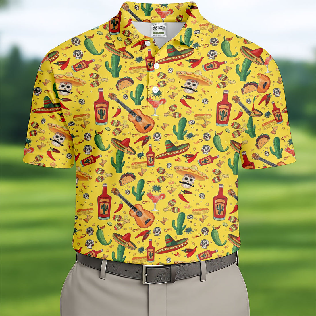 Skulls With Sombreros Funny Cinco De Mayo Fiesta Themed Golf Tops For Men, Golf Shirts For Men