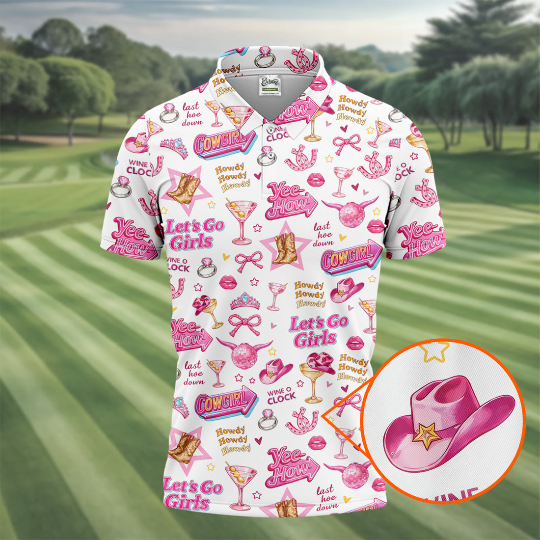 Pink Cowgirl Western Party Icons Golf Polo Shirt, Golf Shirts For Men, Mens Golf Apparel