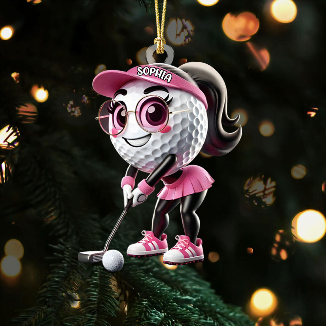 Cute Golf Ball Female Golf Acrylic Ornament, Golf Xmas Ornaments, Golf Christmas Gifts