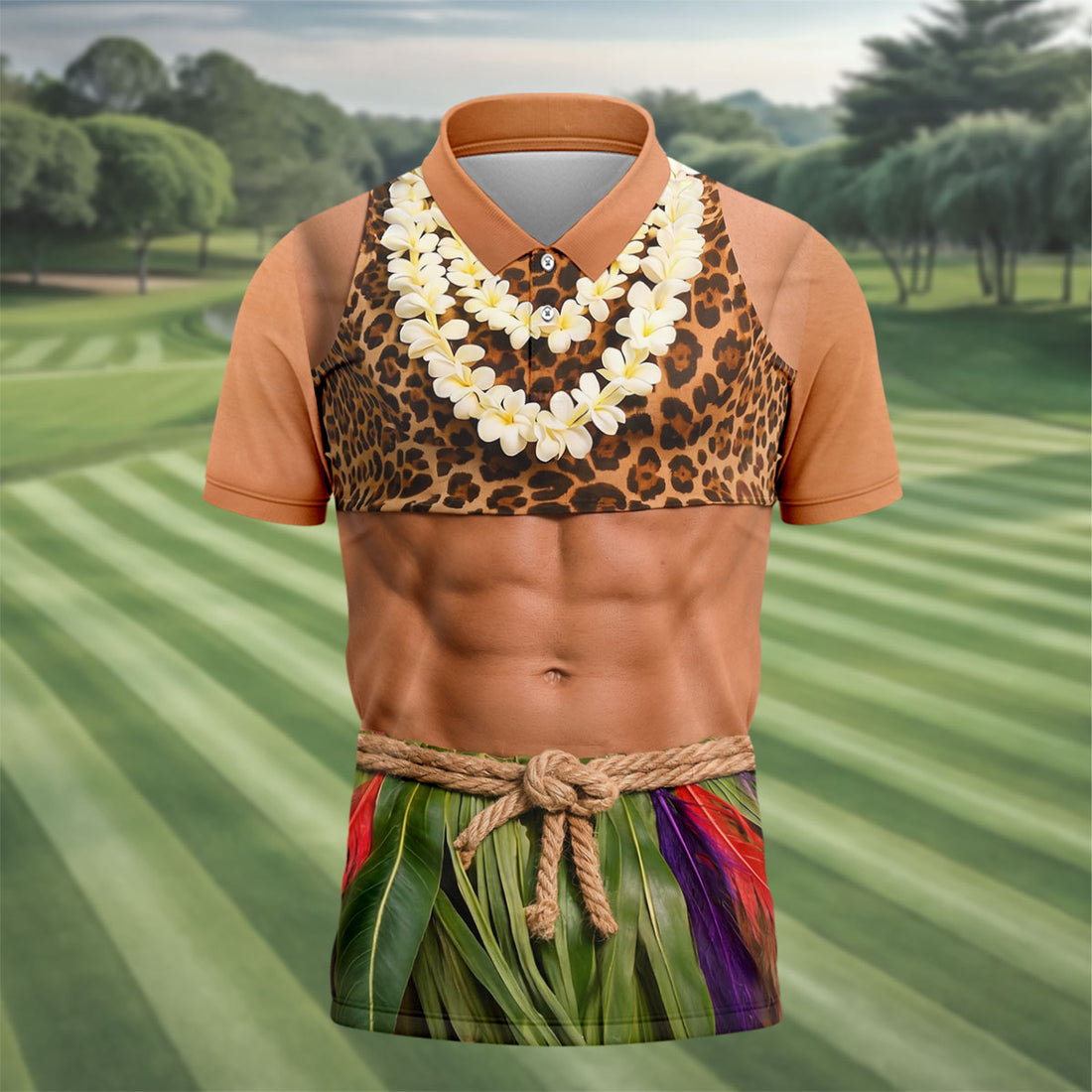 Hawaiian Hula Costume Muscle Polo Shirt, Men's Summer Shirts, Funny Shirts For Men