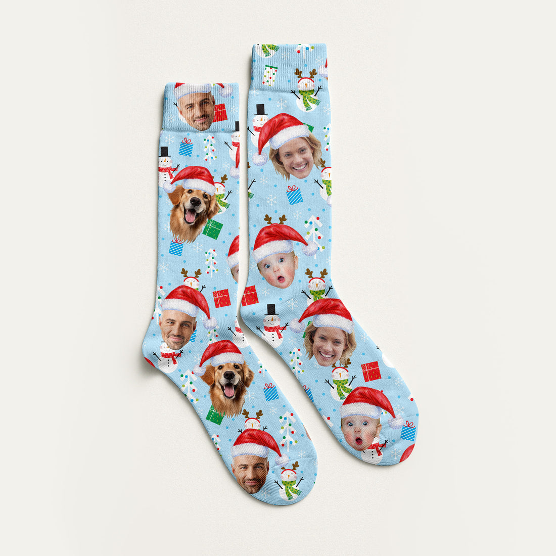 Custom Face Cute Snowman Pastel Blue Golf Socks, Christmas Golf Socks, Golf Gift Idea