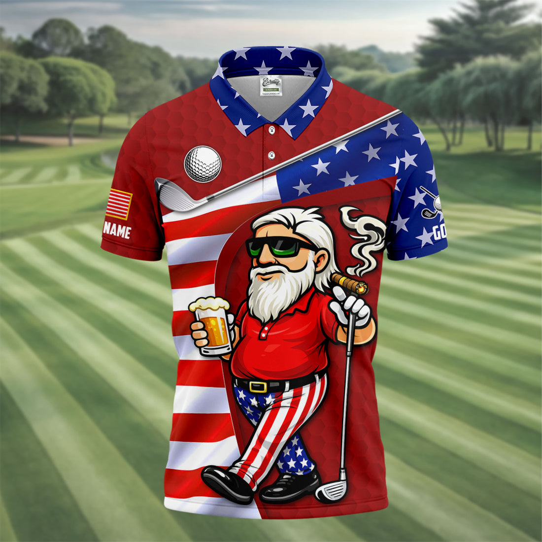 Golf And Beer Patriotic Man Golf Ball Pattern 4th Of July Red Golf Shirt, 250th Anniversary Golf Shirts For Men