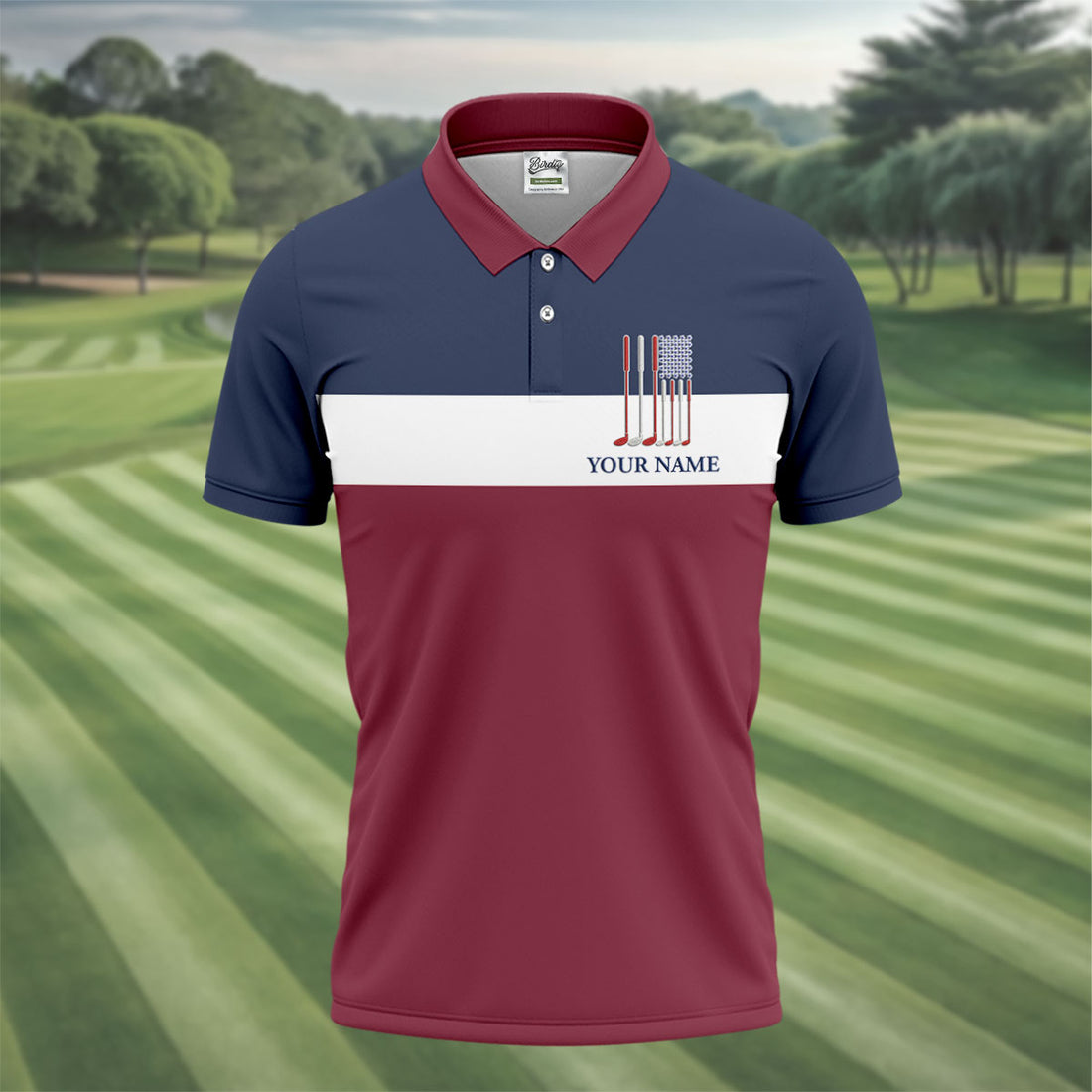 Red White Blue American Independence Day History Golf Tops For Men, 250th Anniversary Patriotic Golf Shirt