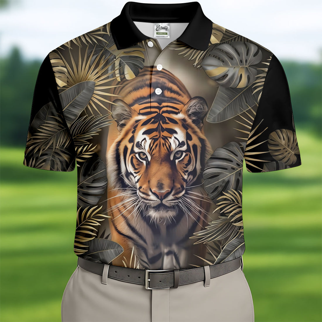 Majestic Tiger Tropical Golf Polo Shirt, Men's Golf Shirt, Golf Polo Shirts For Men