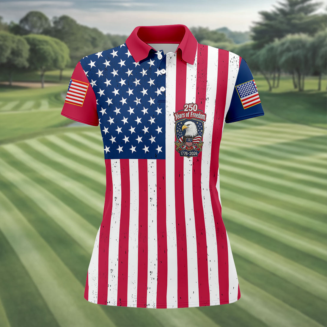 Vintage USA Flag Eagle 250 Years of Freedom Golf Polo Shirt, Women's Golf Polo, Golf Tops For Women