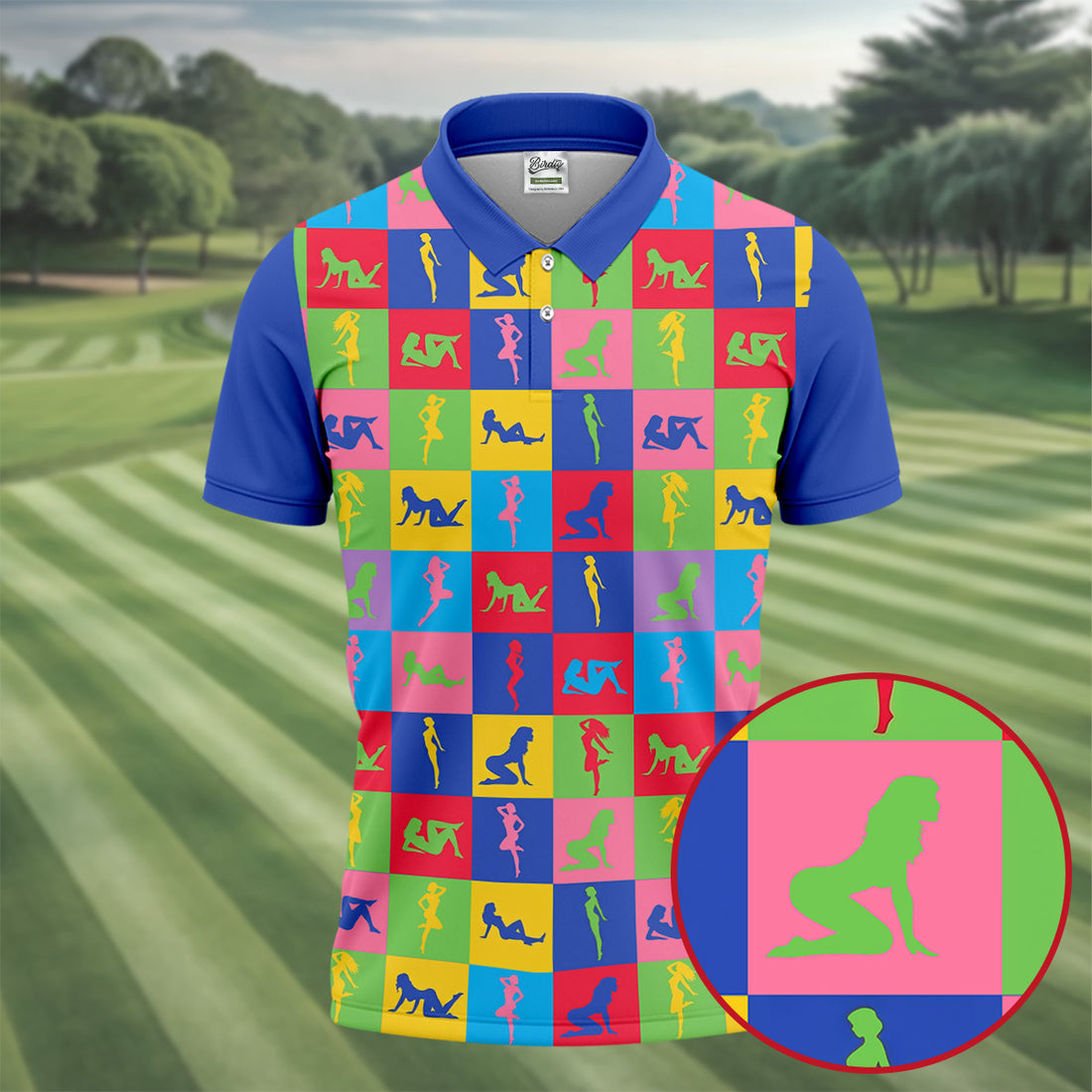 Colorful Pin Up Silhouette Pop Art Golf Polo Shirt, Men's Golf Shirt, Golf Shirts For Men