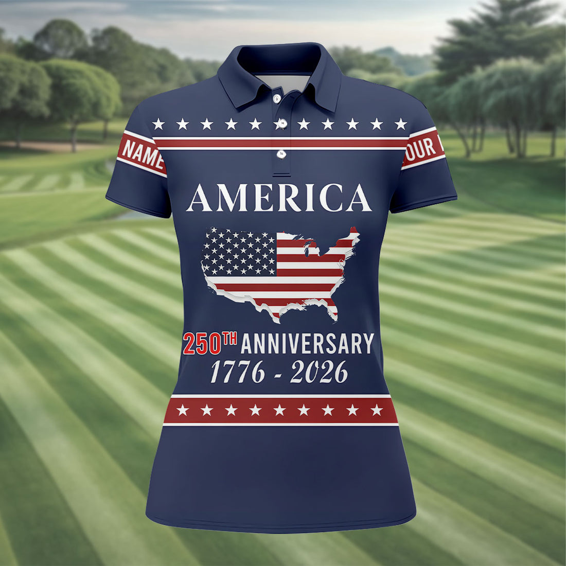 America 250th Anniversary 1776-2926 Navy Golf Shirt, 4th Of July Patriotic Golf Shirt For Women