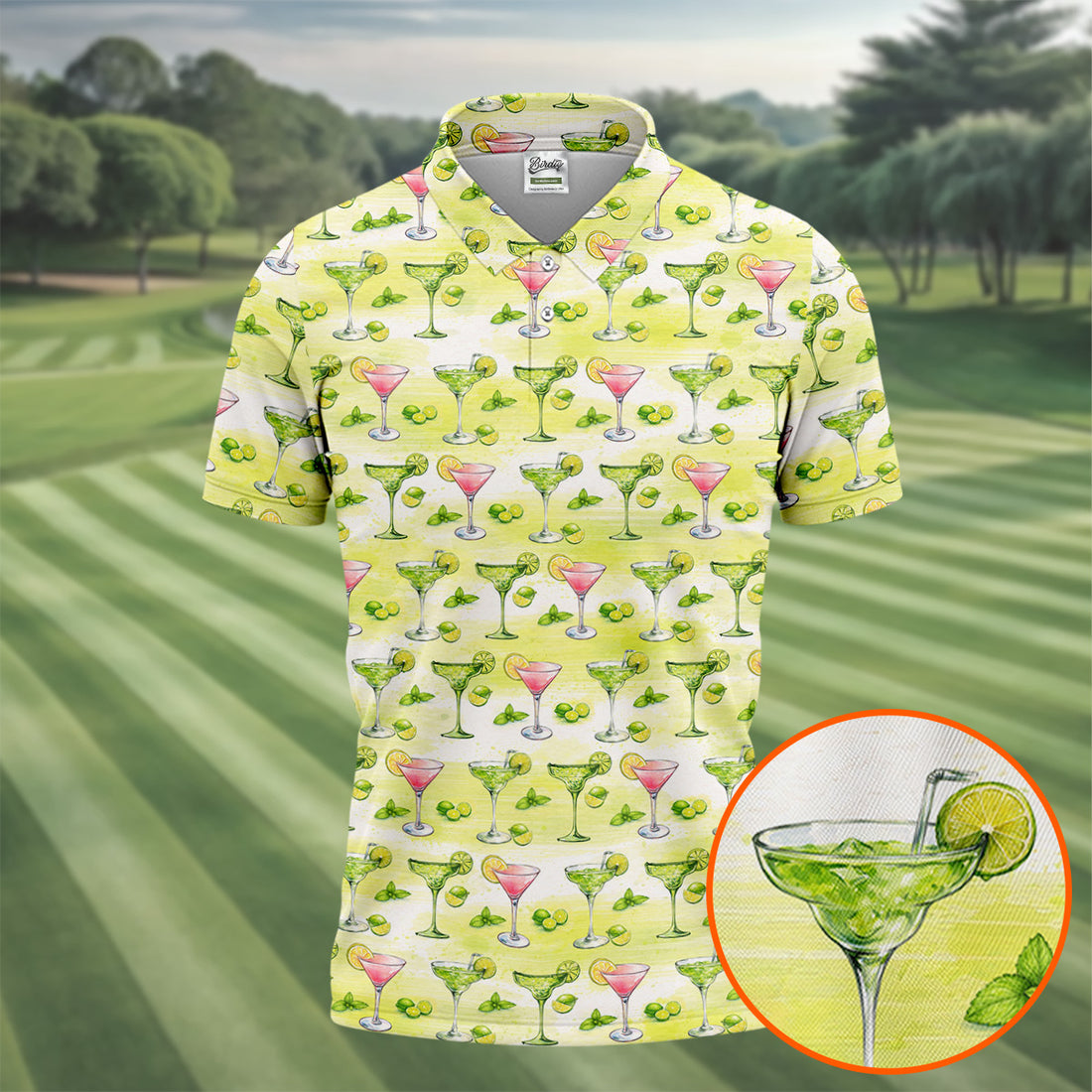 Vintage Margarita Cocktail Lime Pattern Golf Shirt, Mens Golf Shirts, Golf Apparel For Men