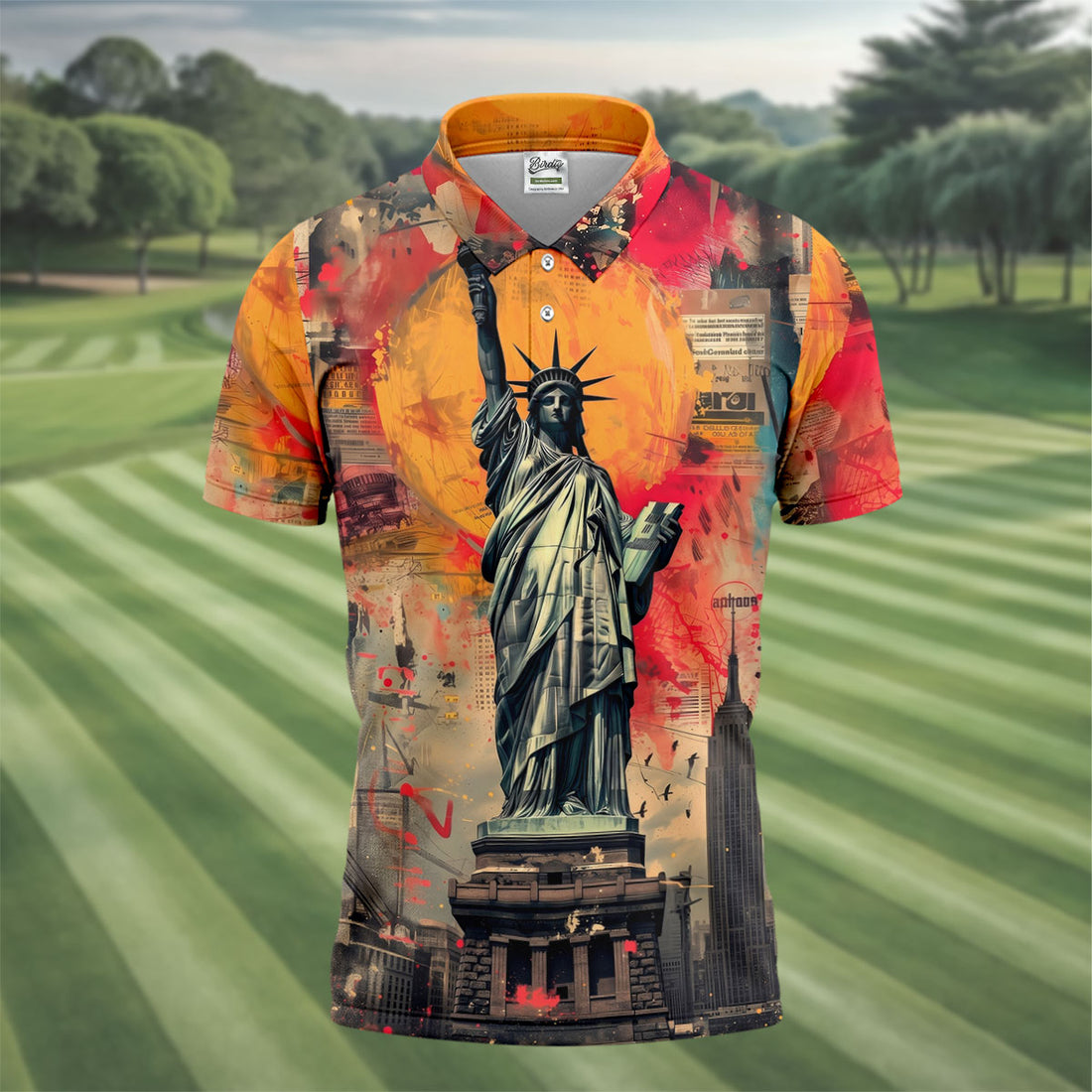 Statue of Liberty American Freedom Men's 250 Years USA Patriotic Golf Shirt, 4th of July Golf Shirt