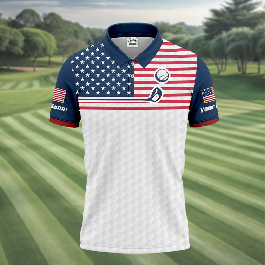 Patriot American Flag Golf Club Golf Ball Pattern Golf Tops For Men, 250th Anniversary Patriotic Golf Shirt