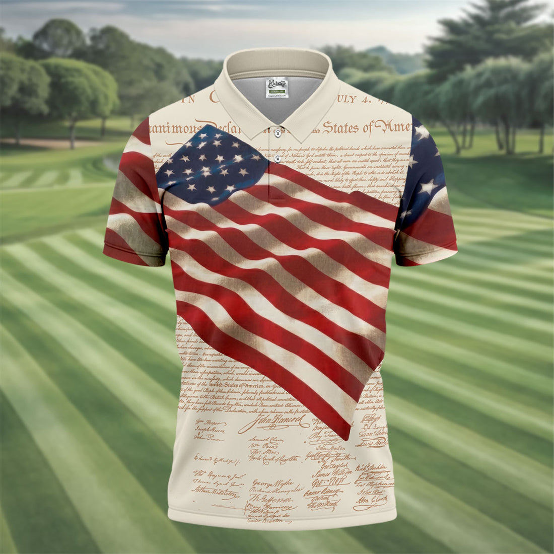 Patriotic American Flag Declaration Of Independence 4th Of July Beige Golf Shirt, 250th Anniversary Polo Shirts For Men