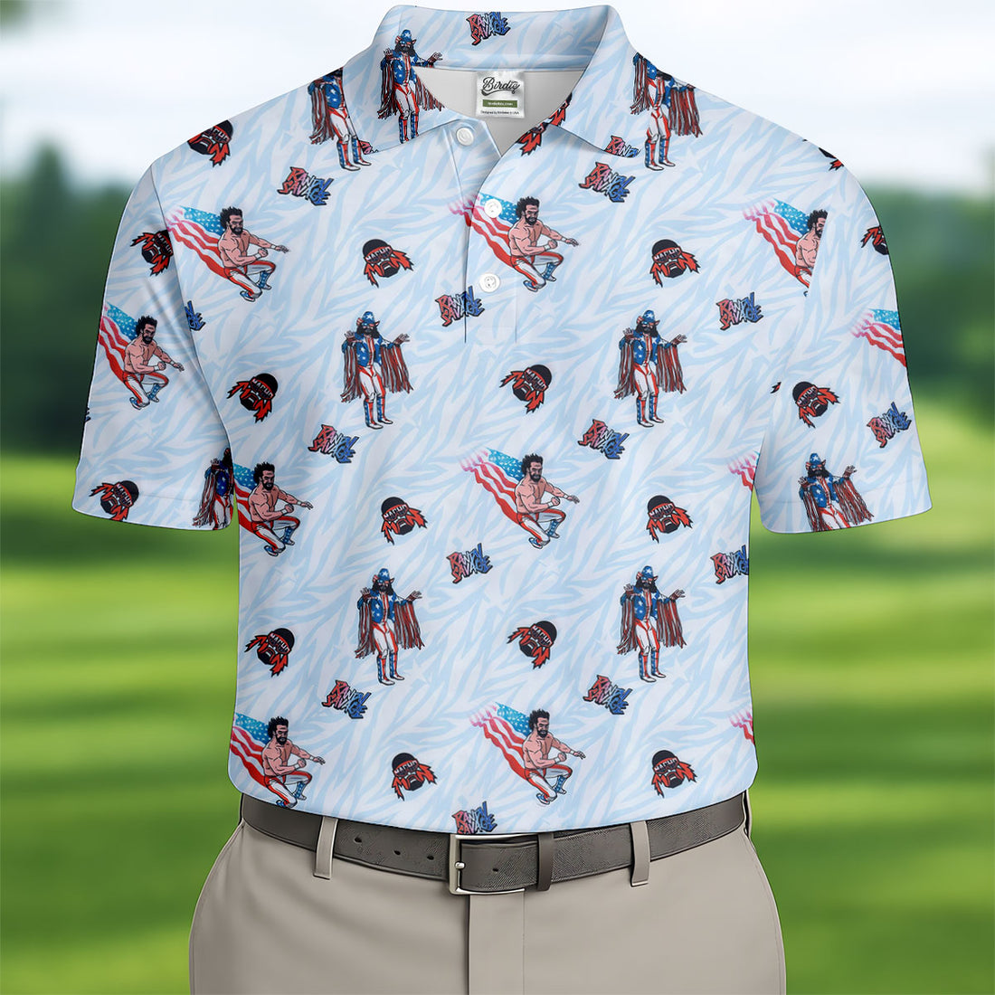 Randy Savage Patriotic Golf Shirt, Macho Man Golf Polo, Mens Golf Apparel