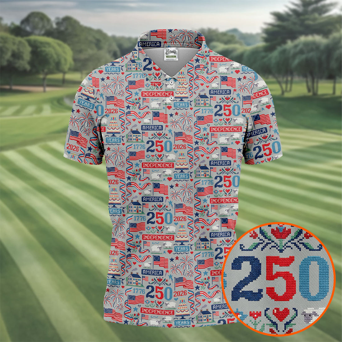 America Independence 250 Years Grey Golf Shirt, Patriotic 4th Of July Golf Shirts For Men