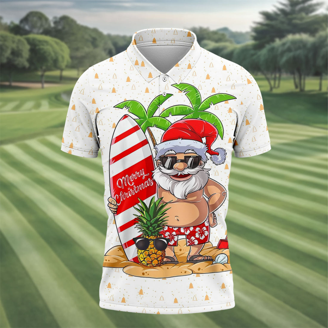 Men's Vacation Mode Santa Sufing Golf Shirt, Christmas Golf Shirt, Golf Apparel For Men