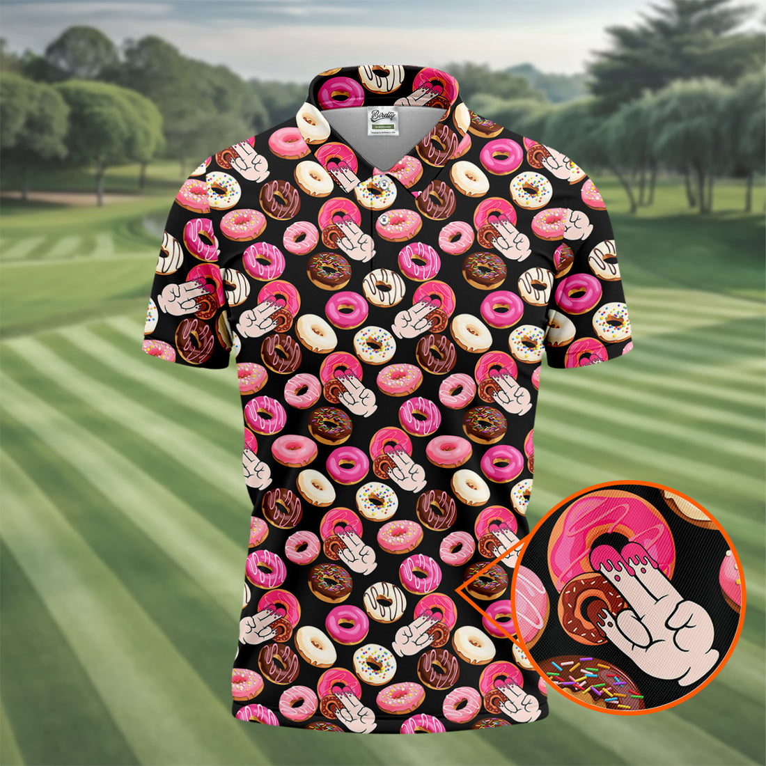 Funny Donut Adult Humor Black And Pink Fun Golf Shirts For Men, Valentines Golf Gift, Polo Shirts For Men