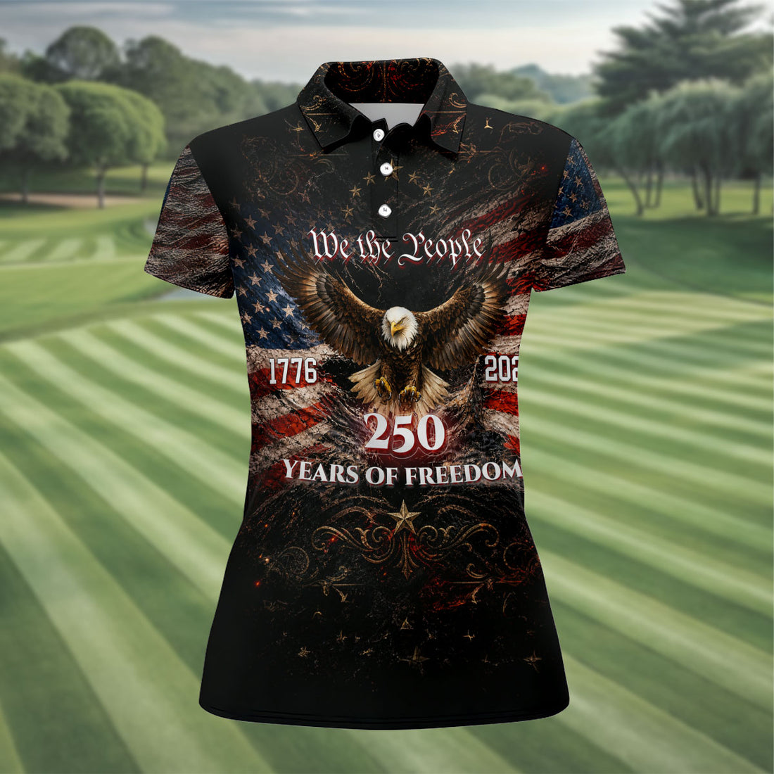 We The People Women's Patriotic Golf Shirt, 250 Years Of Freedom Polo Shirt, Women's Golf Top