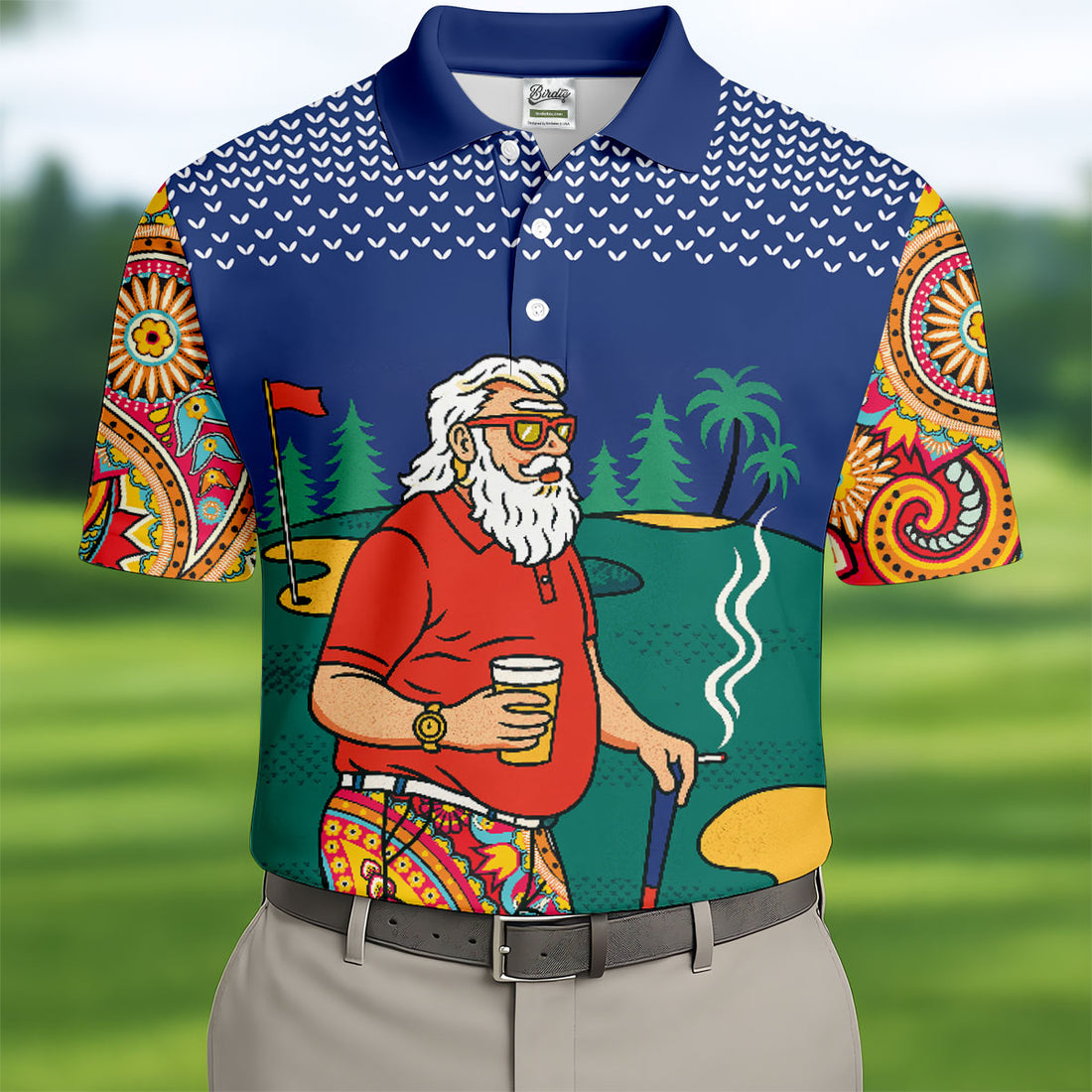 Funny Bearded Golfer With Paisley Pants Golf Polo Shirt, Printed Golf Shirts, Golf Apparel For Men