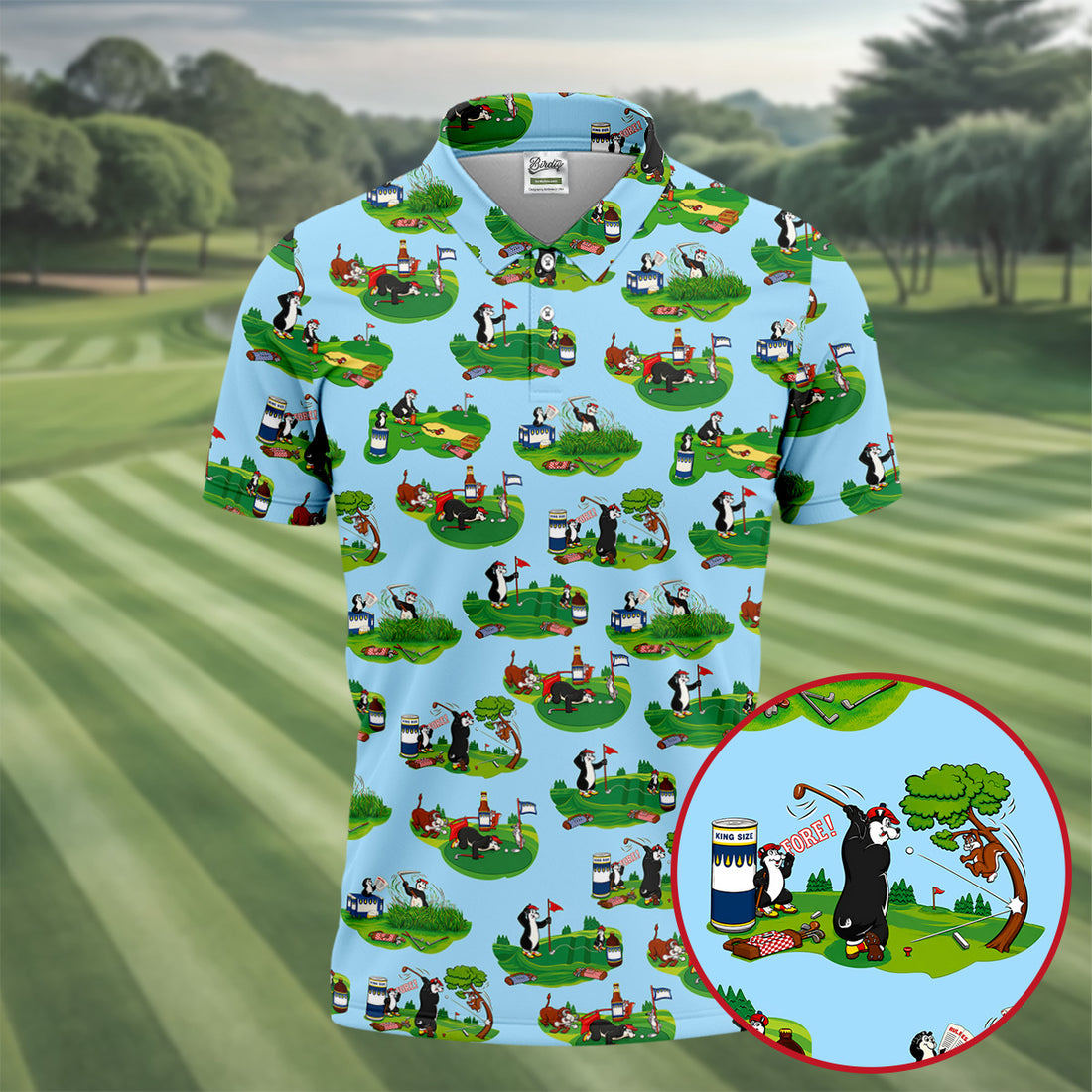 Funny Golf Gopher Cartoon Pattern Golf Polo Shirt, Men's Golf Shirt, Golf Apparel For Men