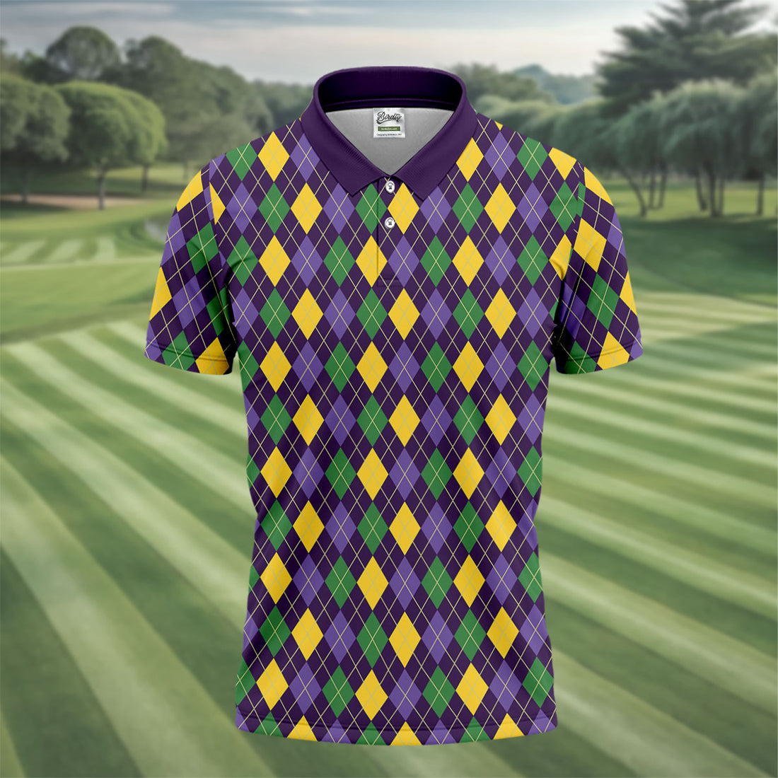 Green Purple Gold Argyle Pattern Mardi Gras Golf Shirt, Polo Shirts For Men, Golf Shirts For Men