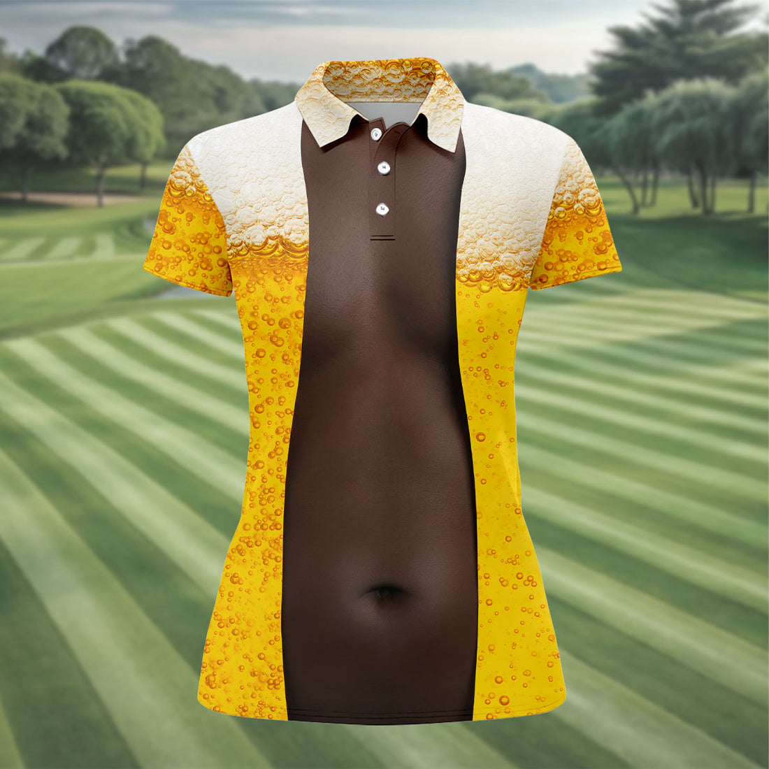 Beer Pint Illusion Pattern Golf Shirt, Women's Golf Shirt, Hawaiian Golf Shirt, Golf Polo For Women