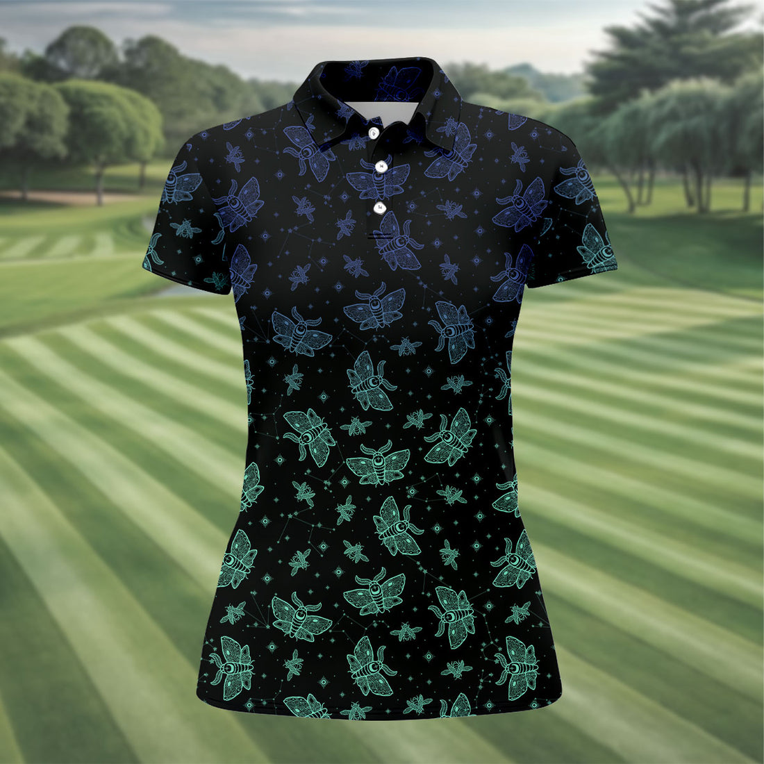 Celestial Moth Hawaiian Golf Shirt, Retro Golf Shirt, Halloween Golf Shirt, Women's Golf Tops