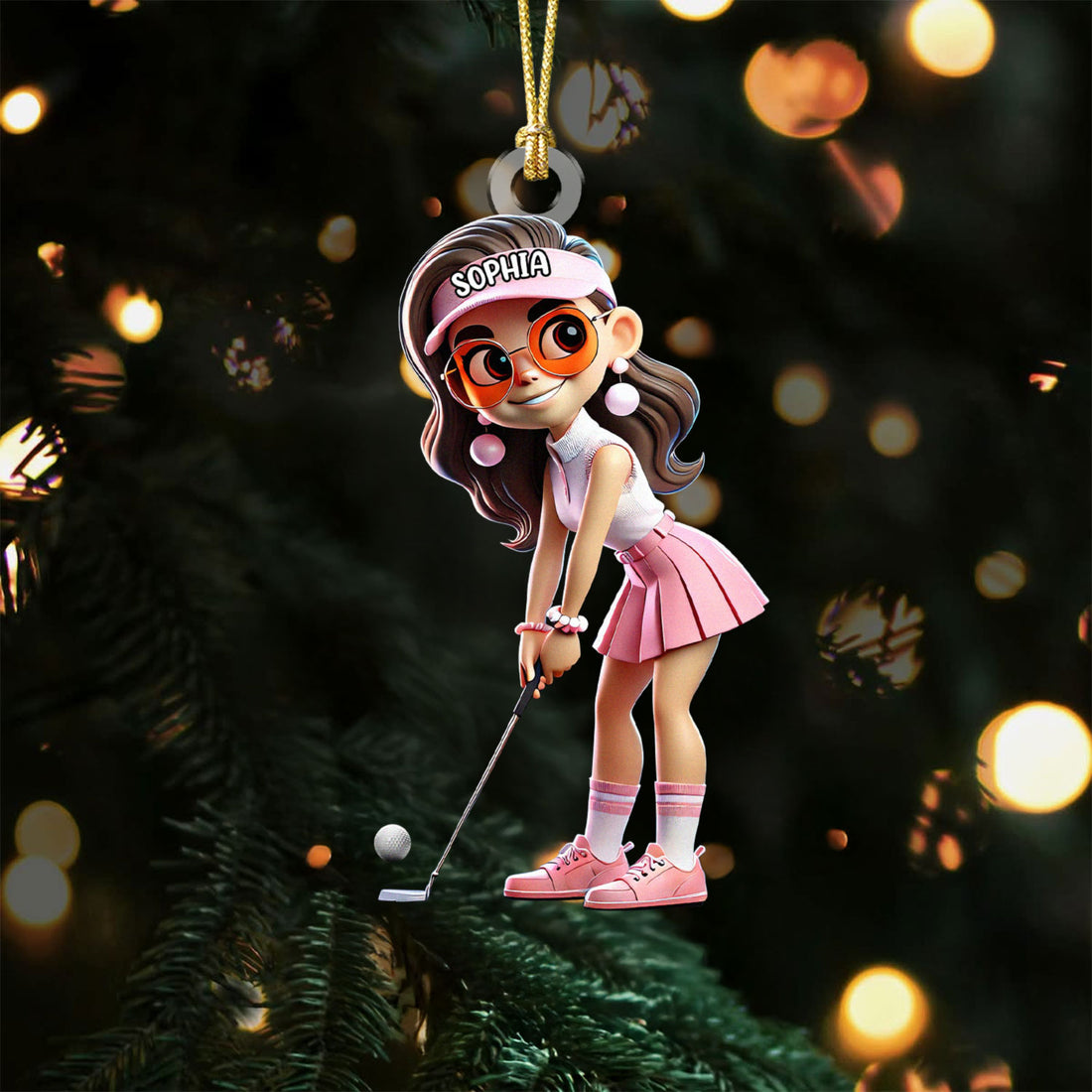 Custom Name Female Golfer Acrylic Ornament, Golf Xmas Ornaments, Golf Christmas Gifts, Cool Golf Gift