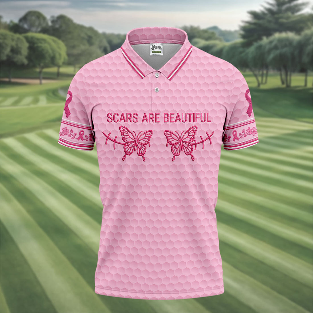 Scars Are Beautiful Butterfly Breast Cancer Golf Polo Shirt, Men's Golf Shirt, Polo Shirts For Men