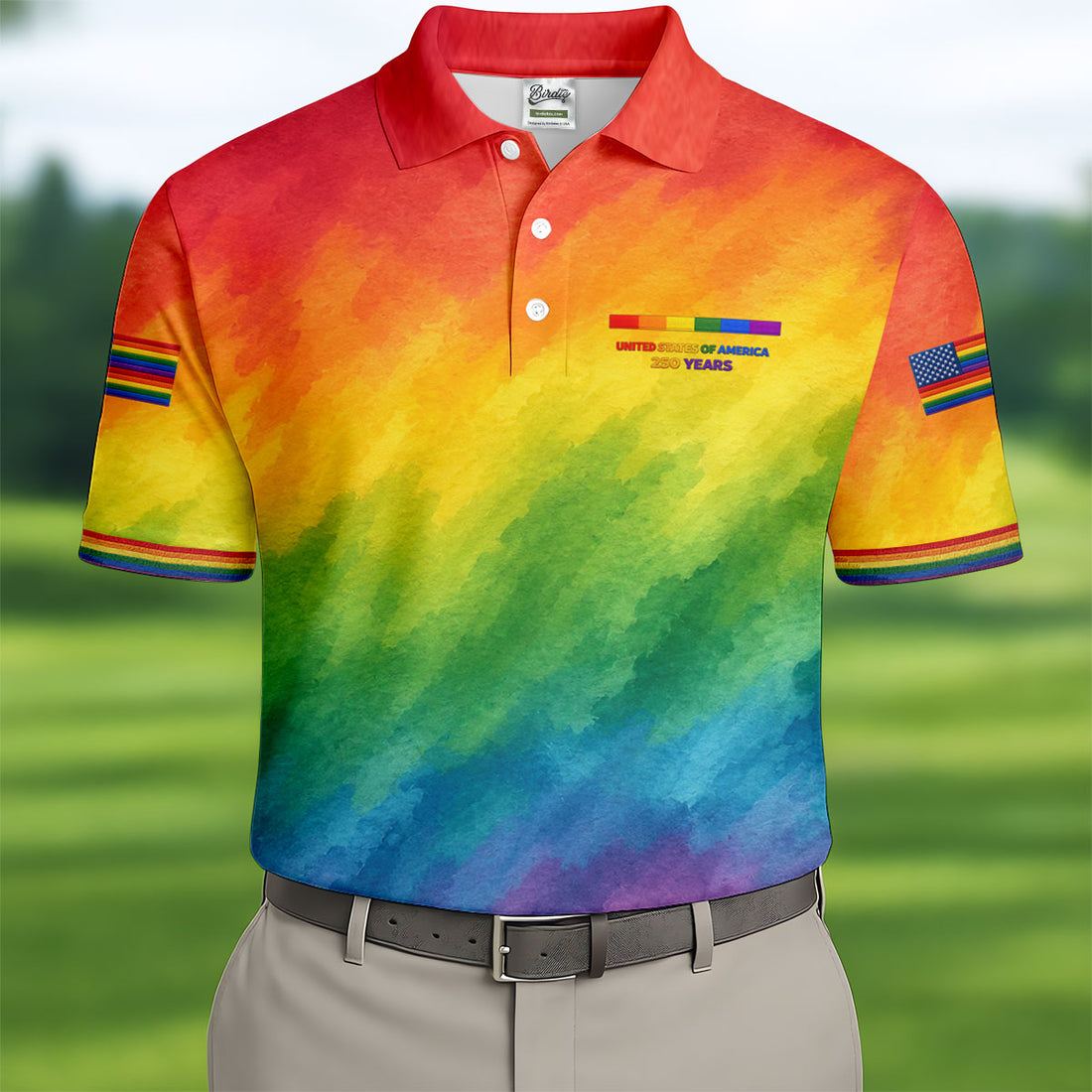 USA 250 Years LGBT Rainbow Golf Tops For Men, LGBT Pride Month Patriotic Golf Shirt