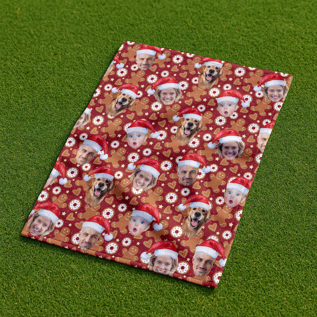 Custom Face Gingerbread Man Christmas Red Golf Towels, Christmas Golf Gift, Custom Golf Accessories