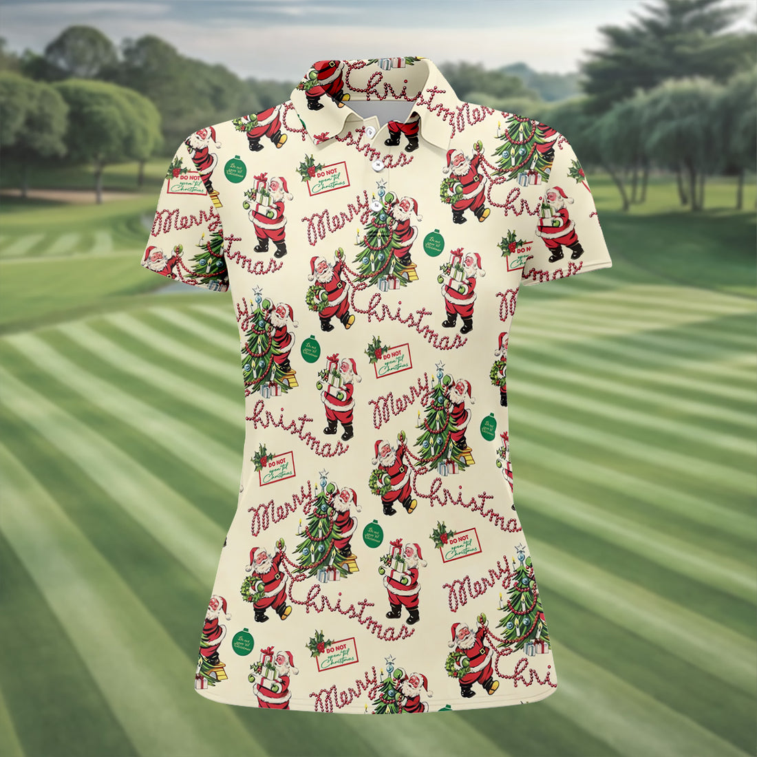 Merry Christmas Santa Womens Christmas Golf Shirt, Women Golf Top, Ladies Sleeveless Tops, Women's Golf Shirts