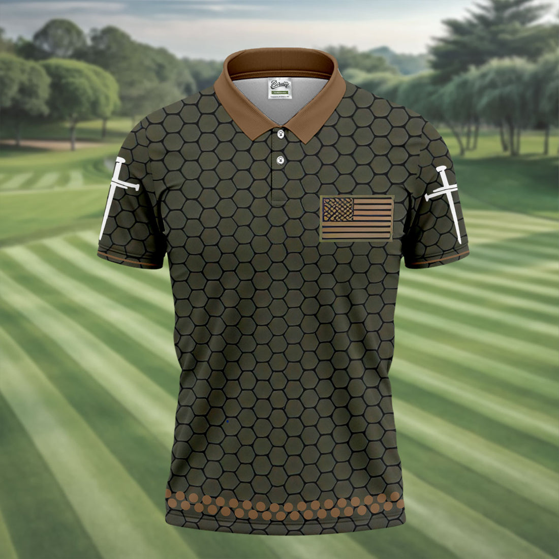 USA 250th Anniversary Patriotic Polo Men's Faith Cross And American Flag Print Polo Shirt 4th Of July Shirt